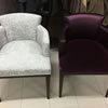 Židličky jsme očalounili stříbrnou a fialovou sametovou látkou dodanou zákazníkem. 